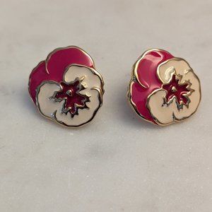 Vintage  Full Bloom Enamel Pansy Earrings